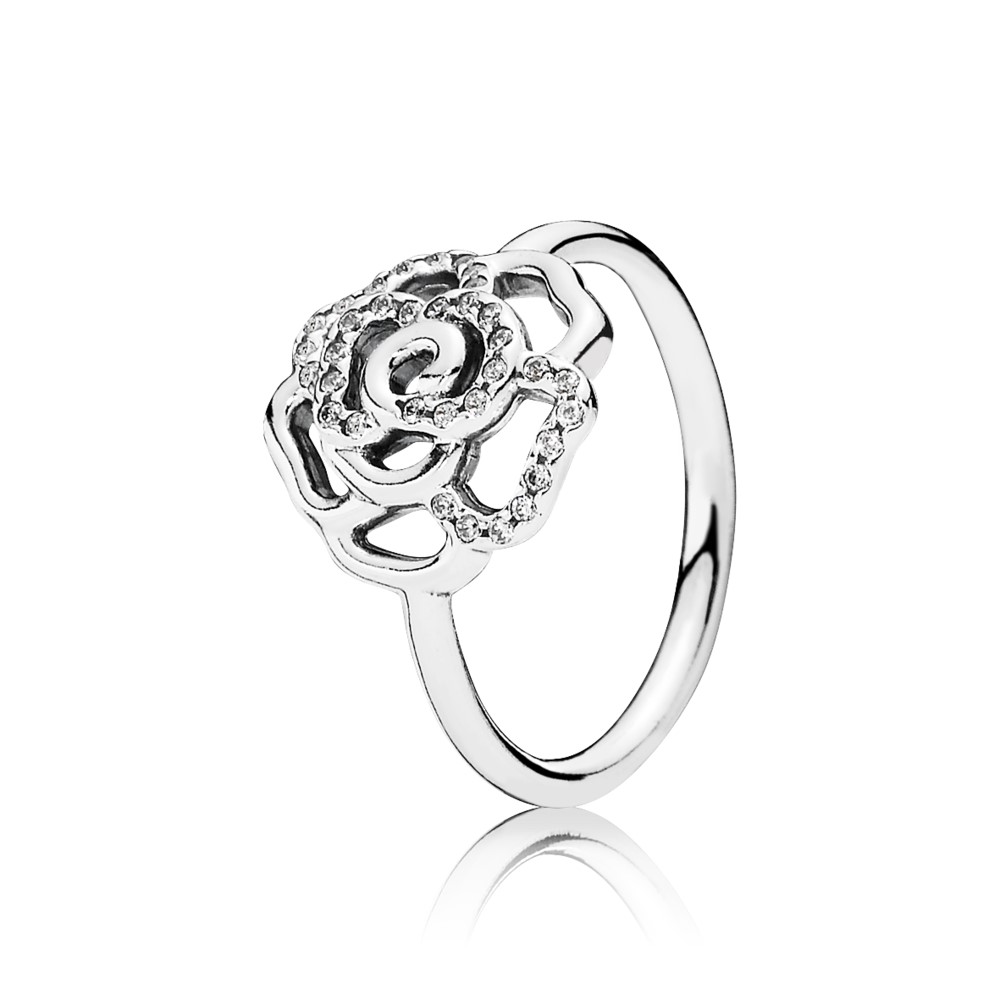 Silver Rose Ring With Clear Cubic Zirconia 190949cz