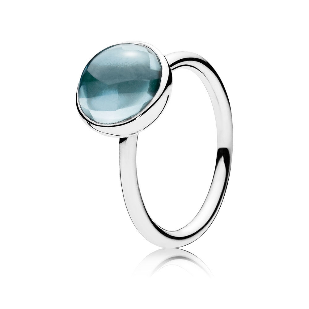 Pandora Poetic Droplet Ring, Aqua Blue Crystal 190982NAB