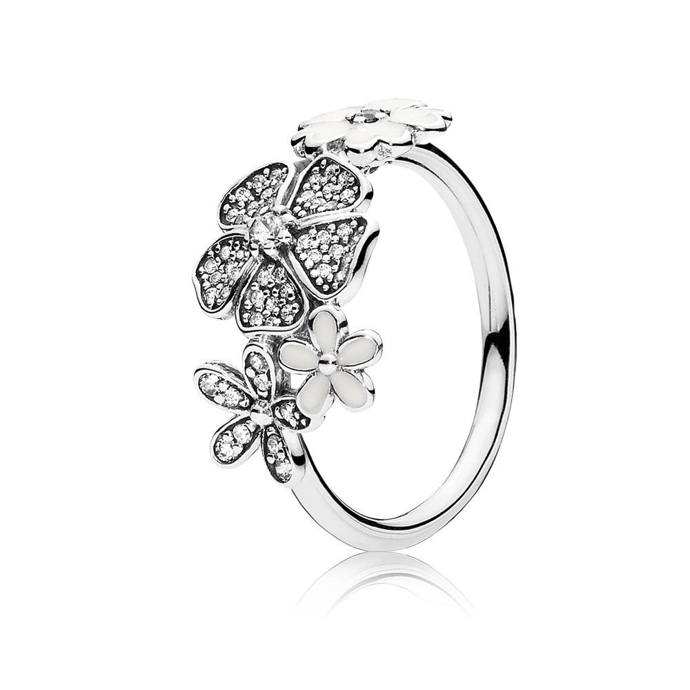 Pandora Shimmering Bouquet Ring, White Enamel & Clear CZ 190984C