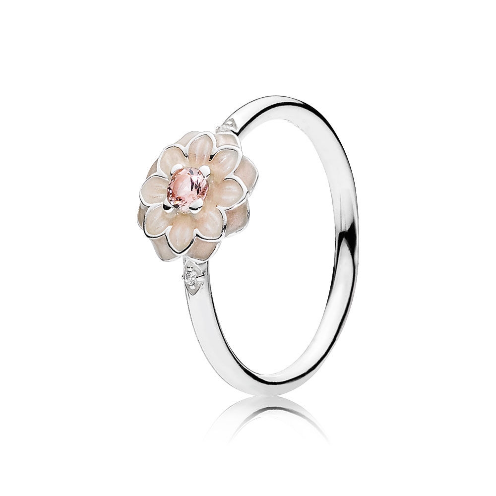 Pandora Blooming Dahlia Ring, Cream Enamel, Clear CZ & Blush Pin