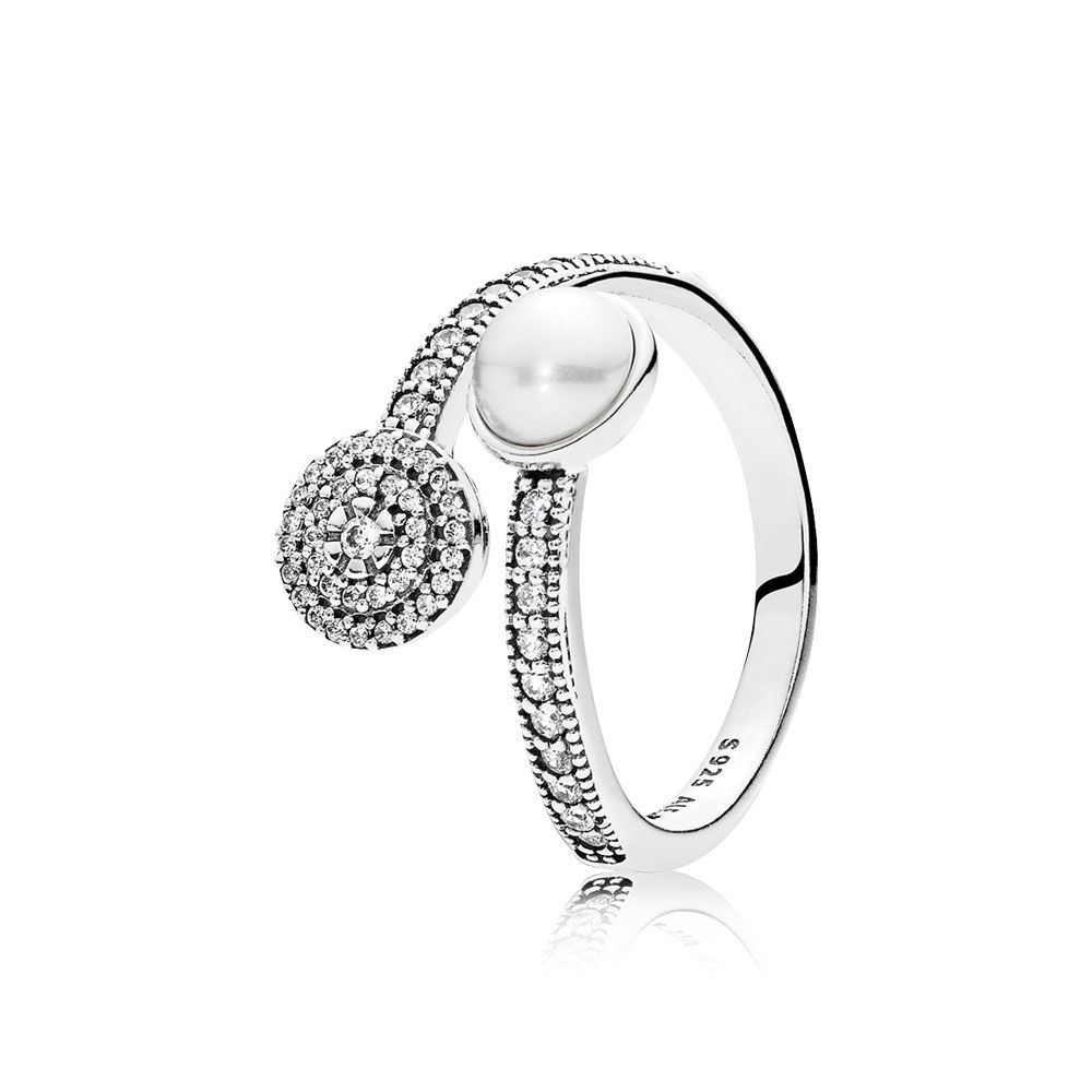 Pandora Luminous Glow Ring, White Crystal Pearl and Clear CZ 191