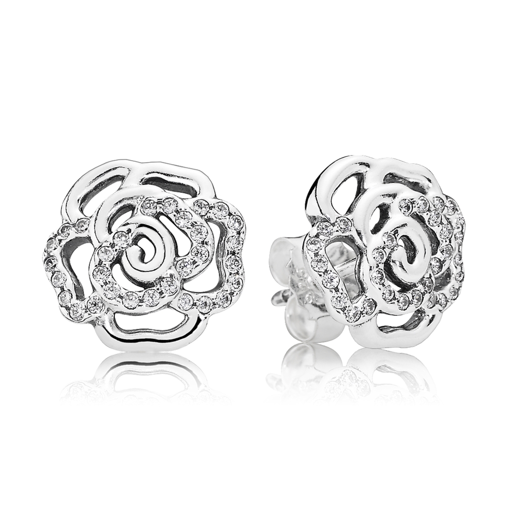 Pandora Shimmering Rose Stud Earrings, Clear CZ 290575CZ