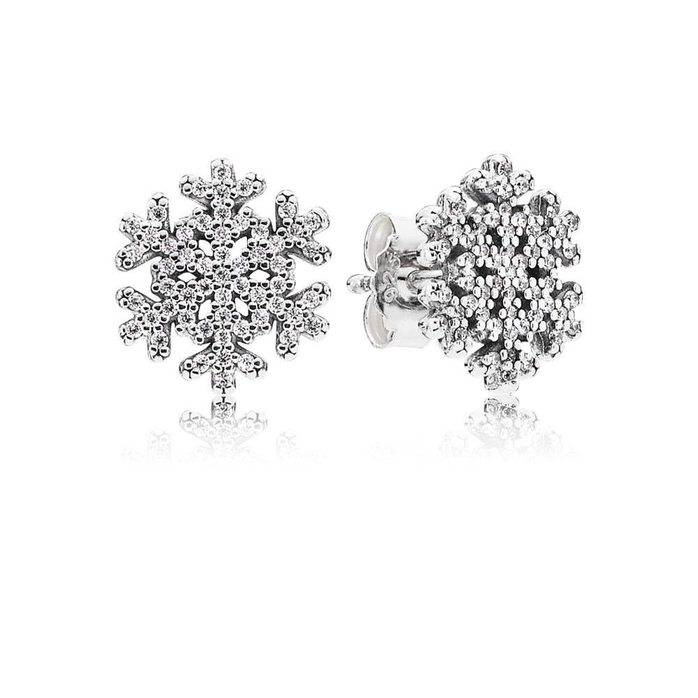 Pandora Snowflake silver stud earrings with clear cubic zirconia