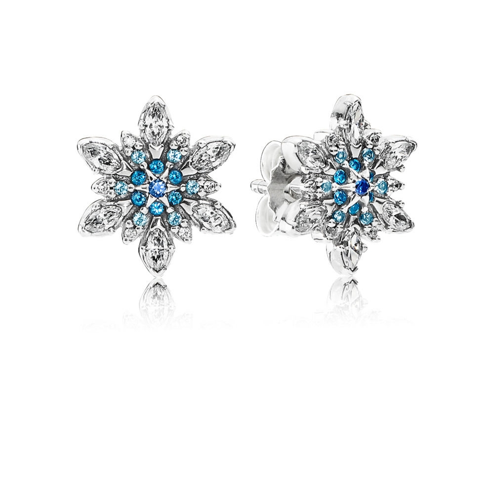 Pandora Snowflake silver stud earrings with mixed blue shades of