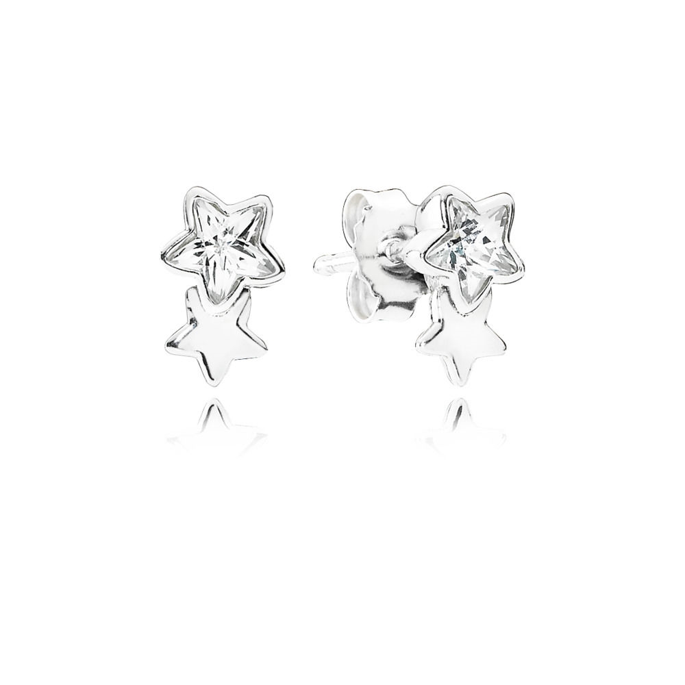 Pandora Twin star silver stud earrings with clear cubic zirconia