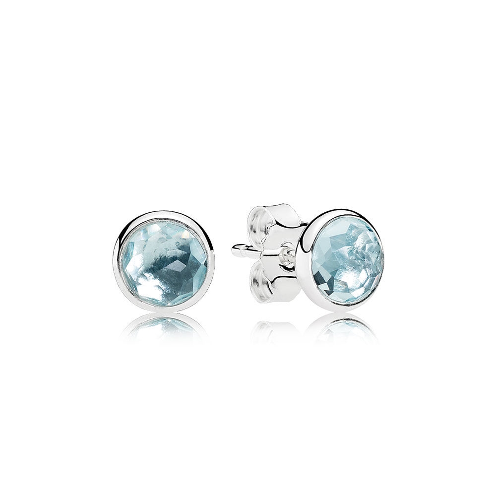 Pandora March Droplets Stud Earrings, Aqua Blue Crystal 290738NA