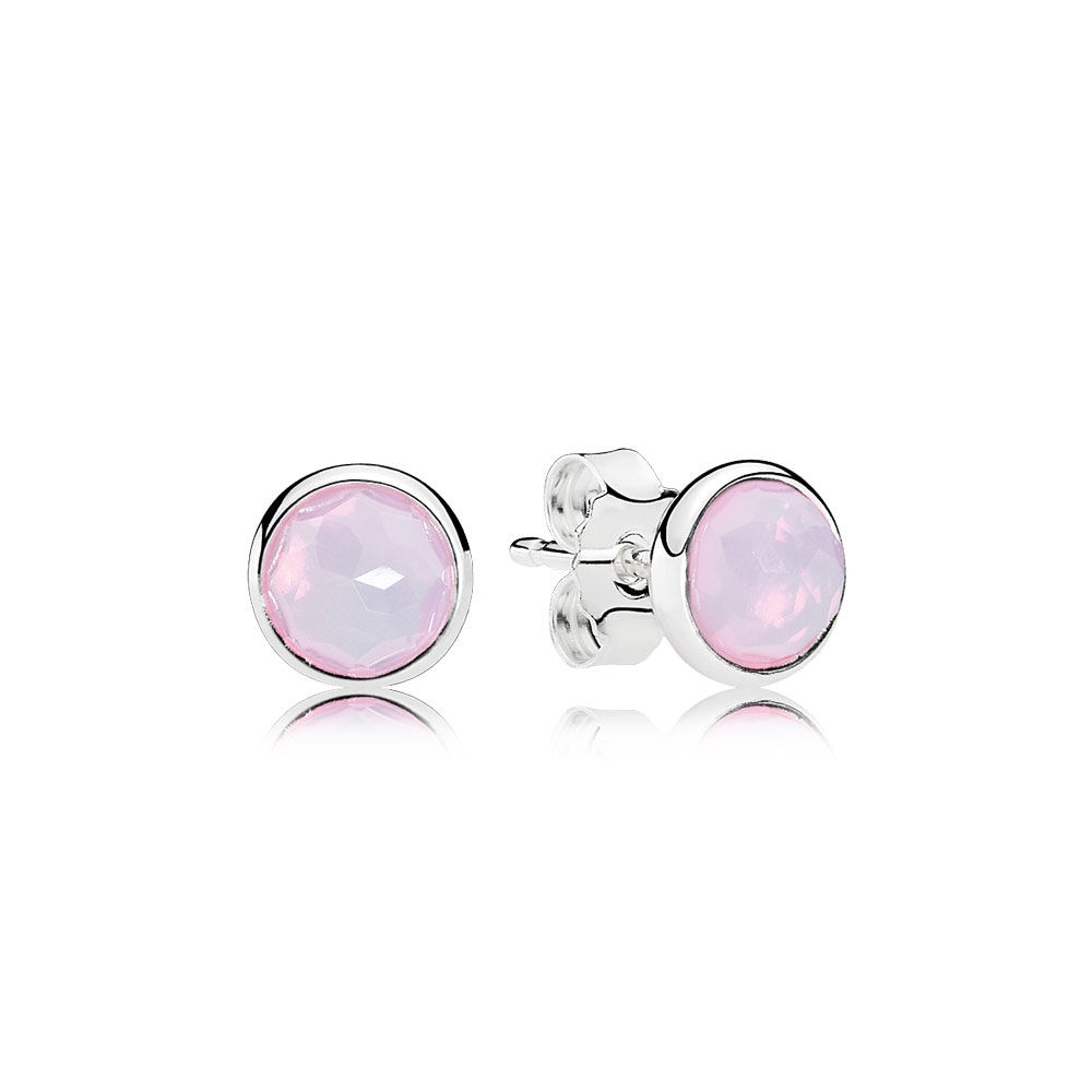 Pandora October Droplets Stud Earrings, Opalescent Pink Crystal