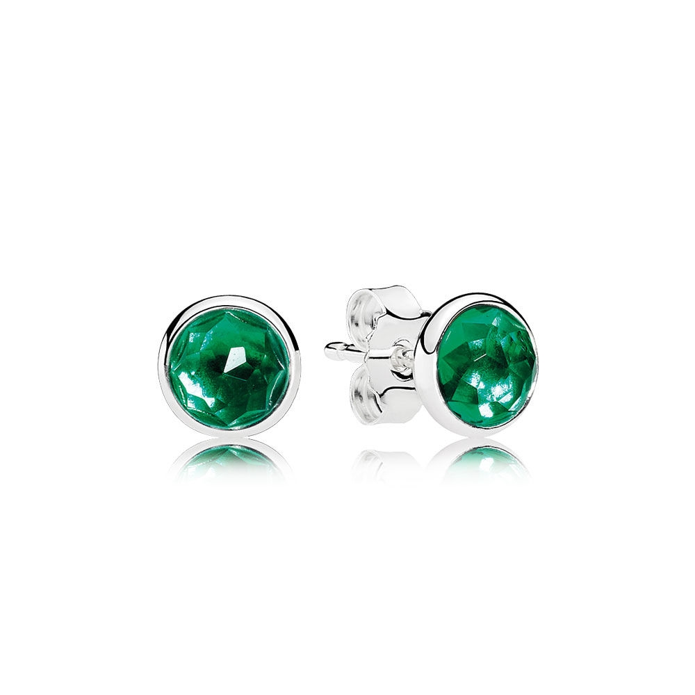 Pandora May Droplets Stud Earrings, Royal-Green Crystal 290738NR