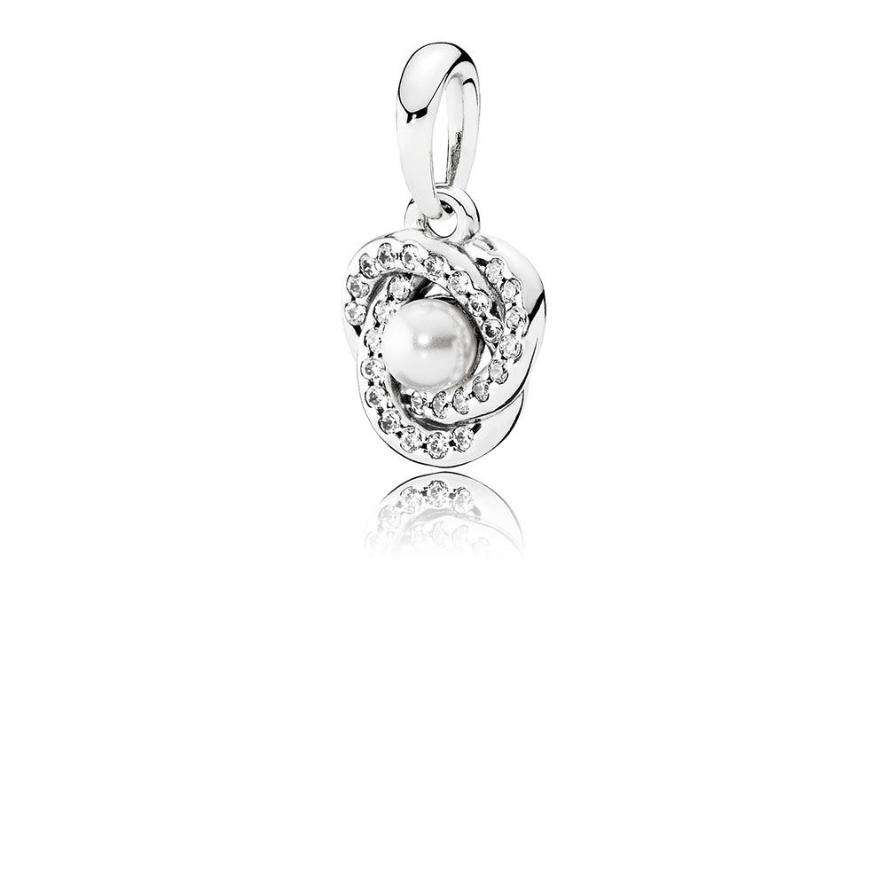 Pandora Luminous Love Knot Pendant, White Crystal Pearl & Clear