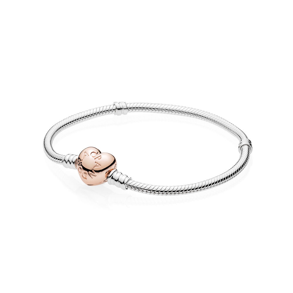 Sterling Silver Bracelet w/ PANDORA Rose Heart Clasp 580719