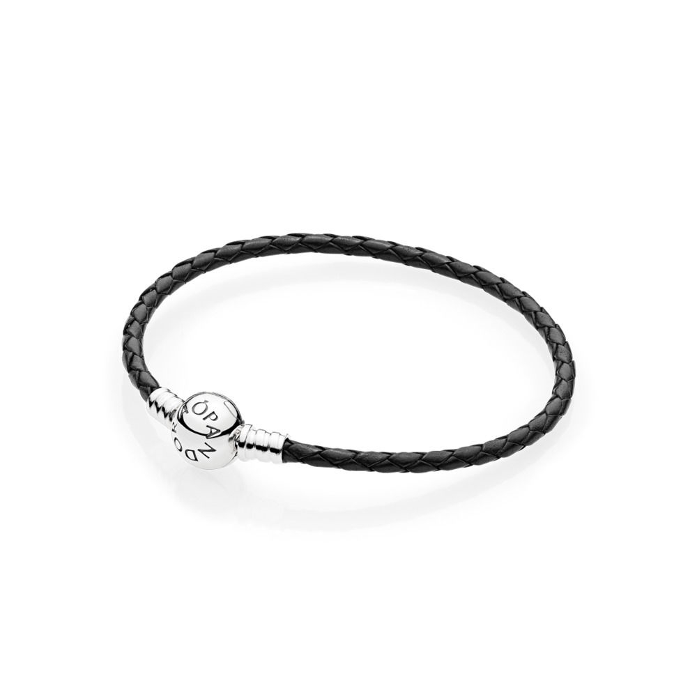 Pandora Moments Single Woven Leather Bracelet, Black 590745CBK