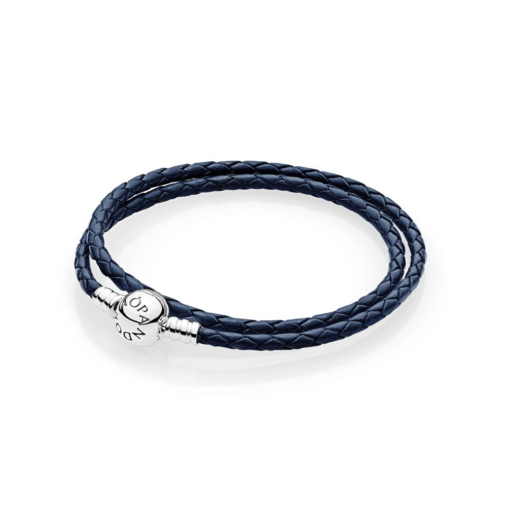 Pandora Dark Blue Braided Double-Leather Charm Bracelet 590745CD