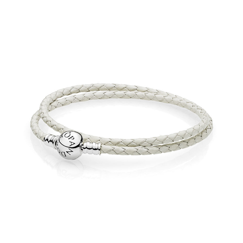 Pandora Ivory White Braided Double-Leather Charm Bracelet 590745