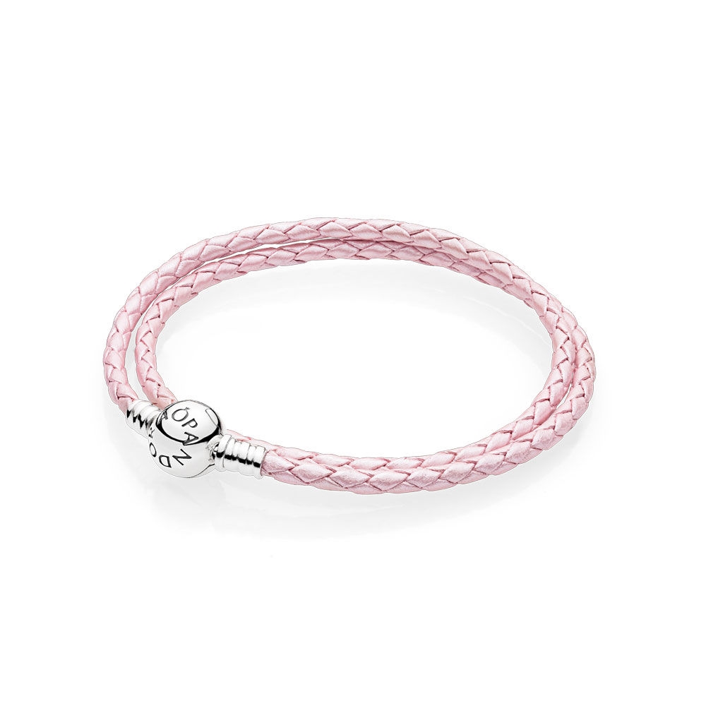 Pandora Pink Braided Double-Leather Charm Bracelet 590745CMP