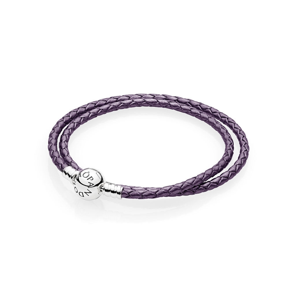 Pandora Purple Braided Double-Leather Charm Bracelet 590745CPE