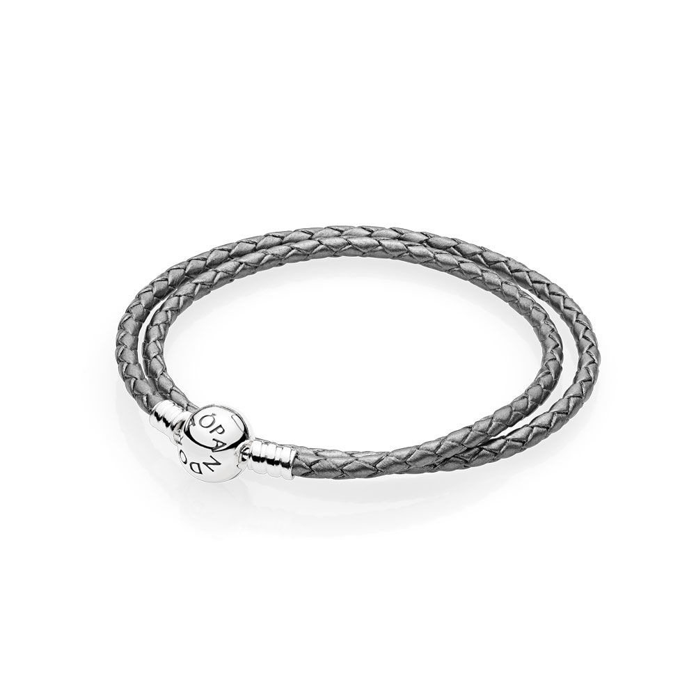 Pandora Silver Grey Braided Double-Leather Charm Bracelet 590745