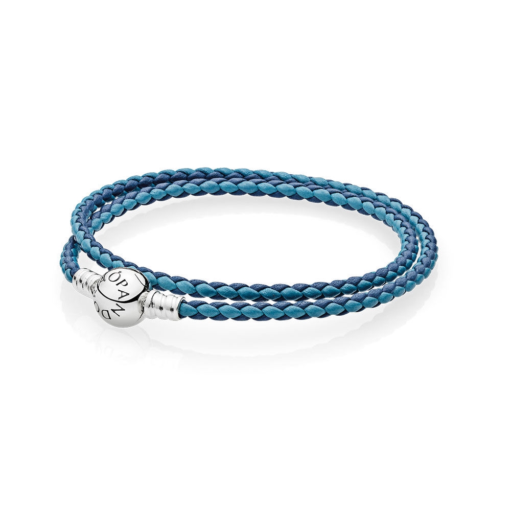 Pandora Mixed Blue Woven Double-Leather Charm Bracelet 590747CBM