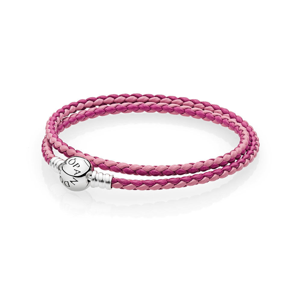 Pandora Mixed Pink Woven Double-Leather Charm Bracelet 590747CPM