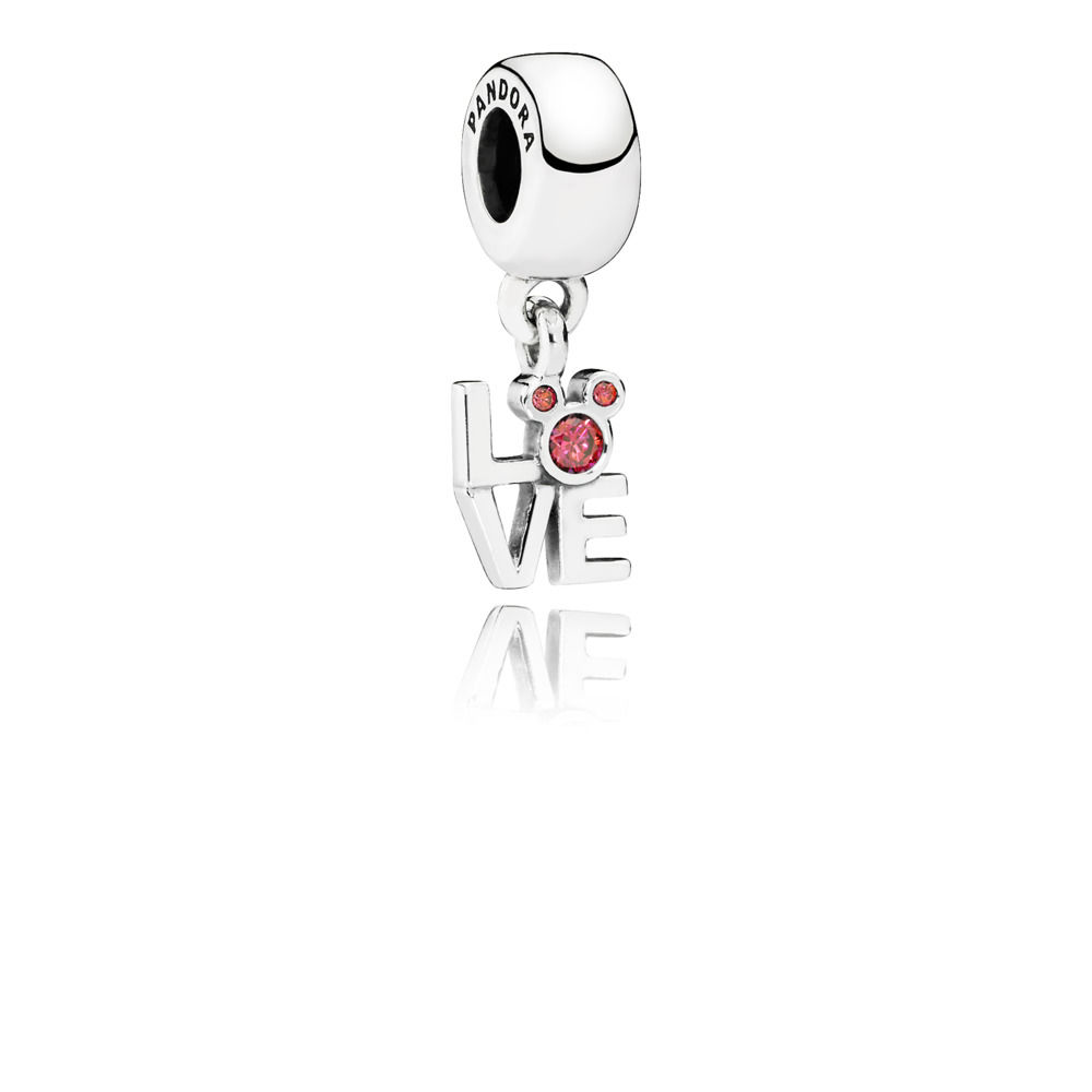 Disney Mickey LOVE silver dangle with red cubic zirconia 791448C