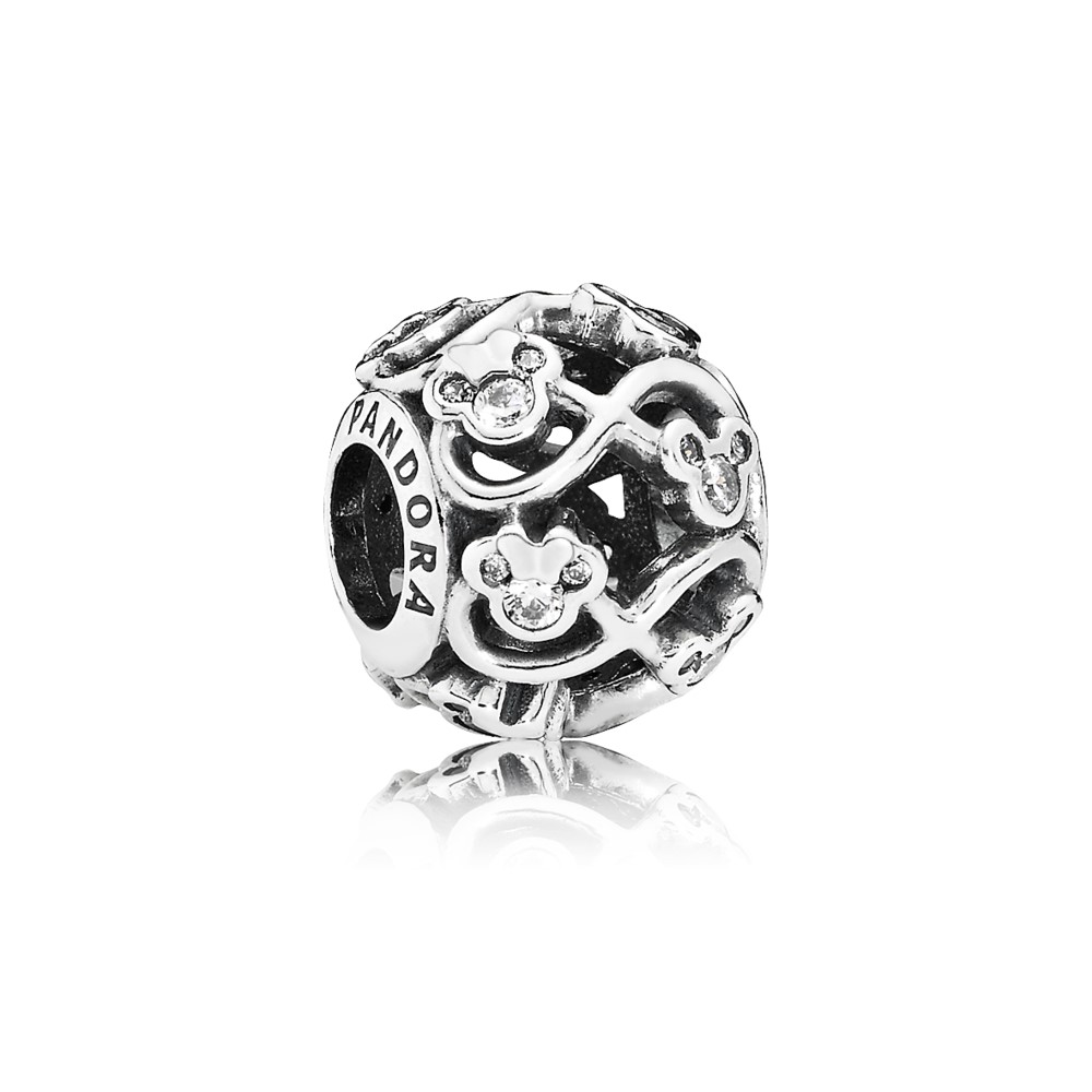 Disney openwork Minnie & Mickey infinity silver charm with cubic