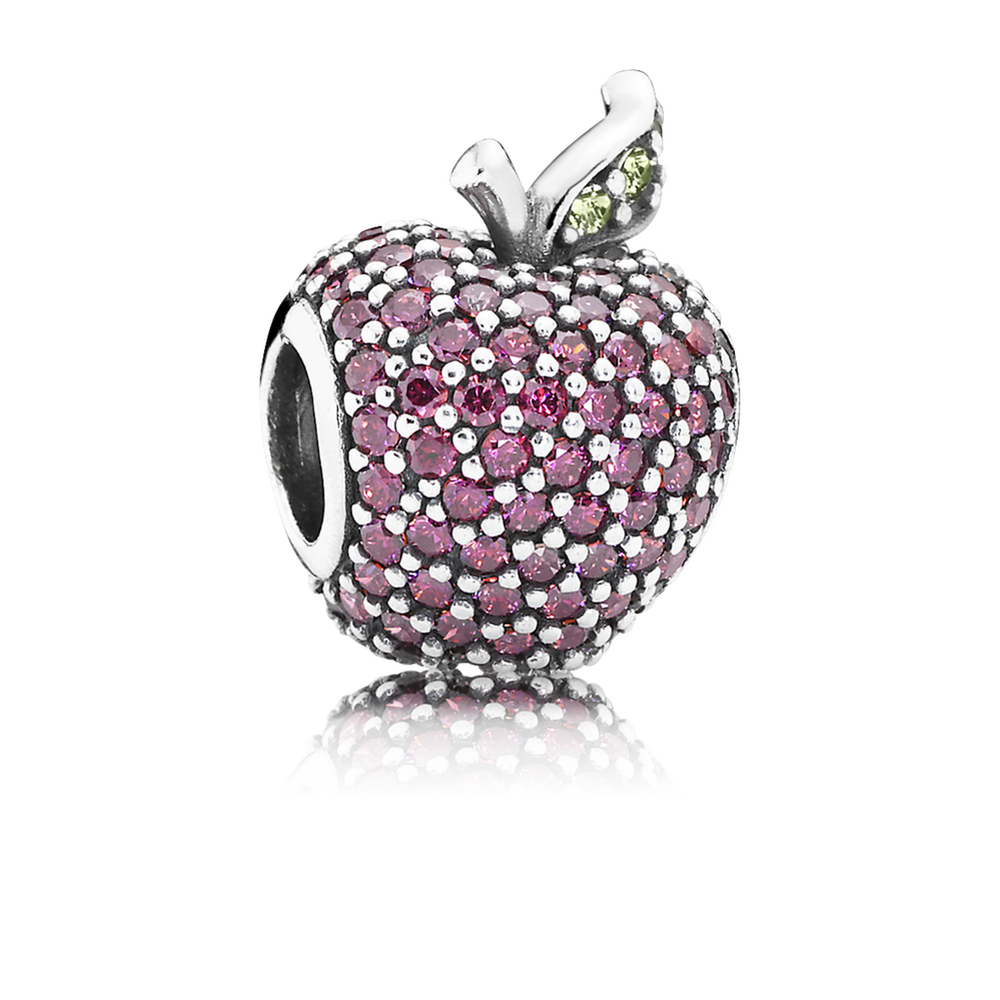 Red Pave Apple Charm, Fancy Red CZ & Green Crystal 791485CFR