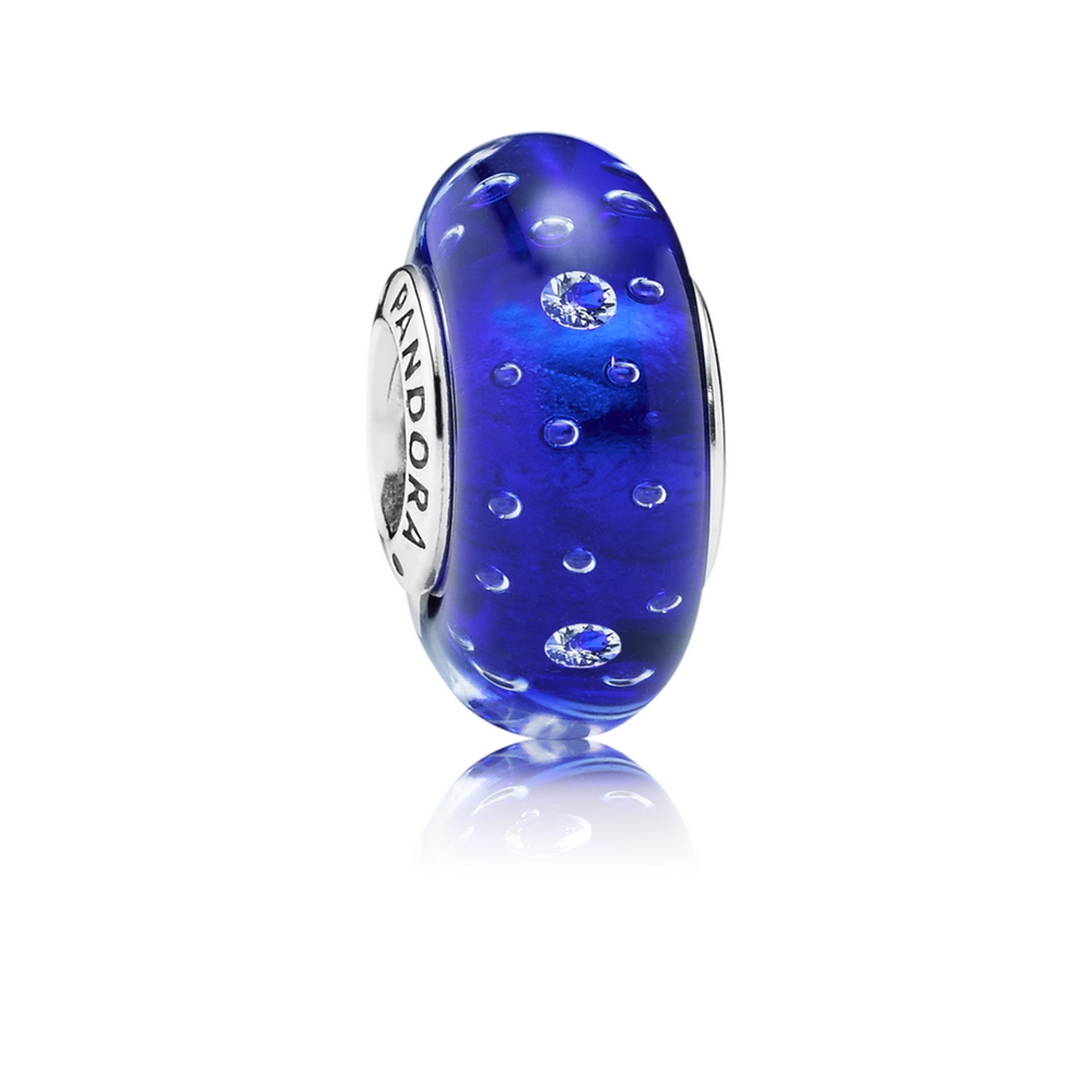 Pandora Dark Blue Effervescence Charm, Murano Glass & Clear CZ 7