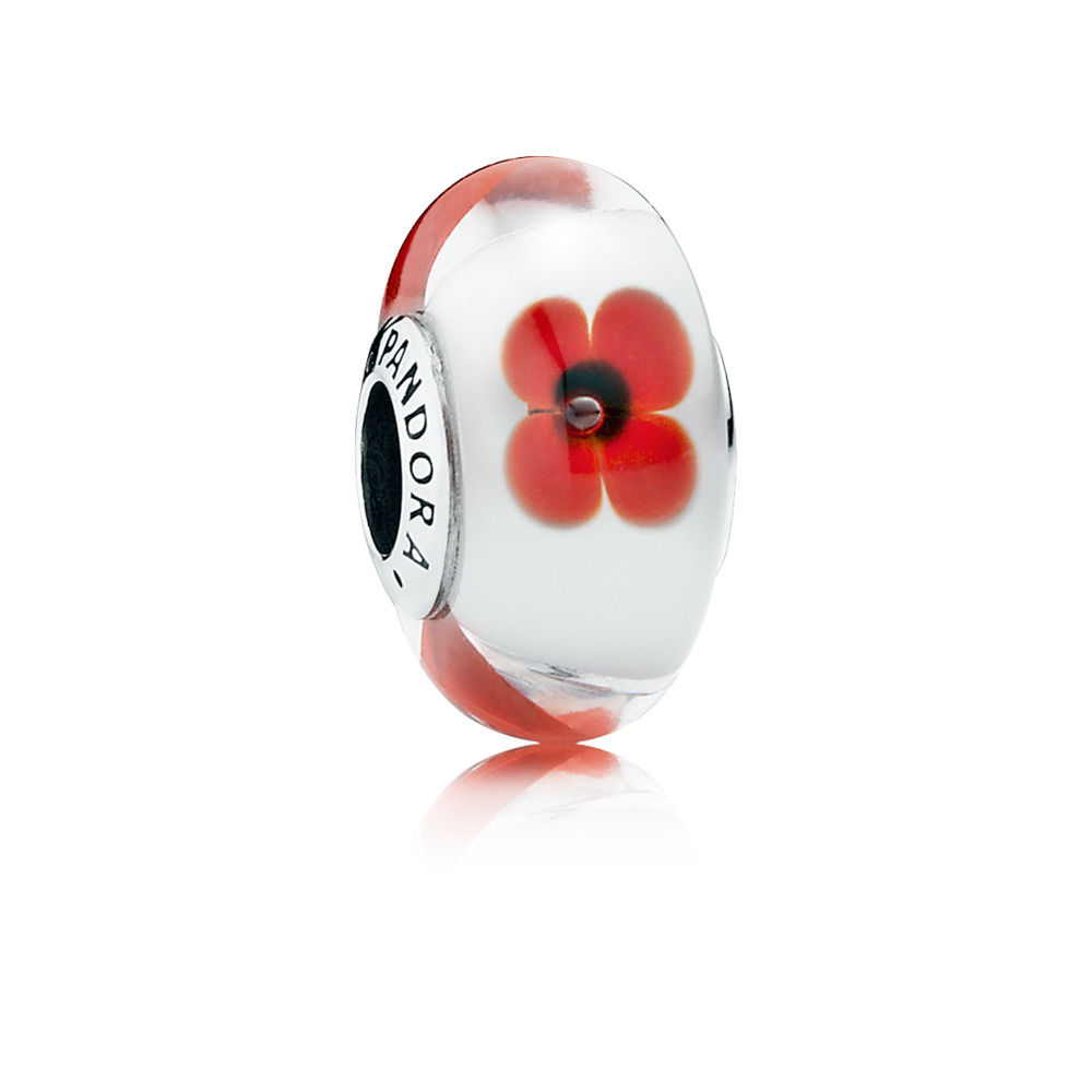 Red and White Flowers Murano Charm 791636