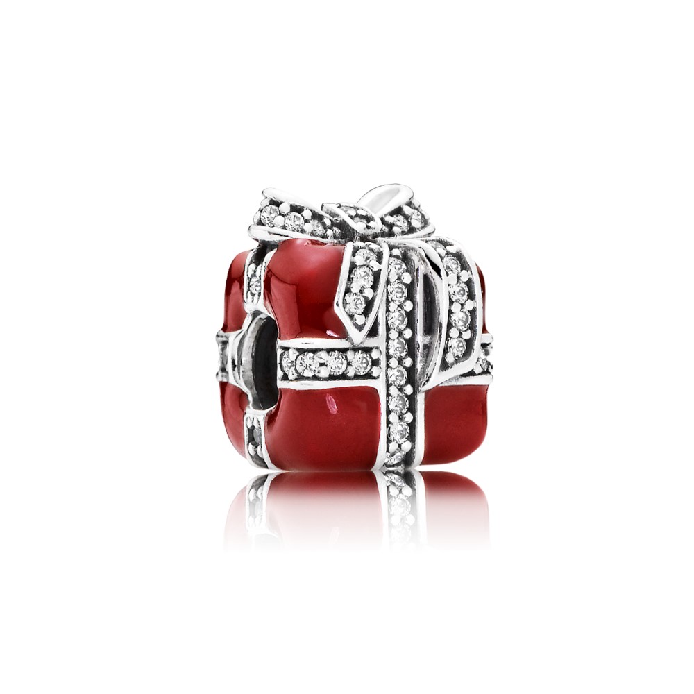 Gift silver charm with clear cubic zirconia and red enamel 79177