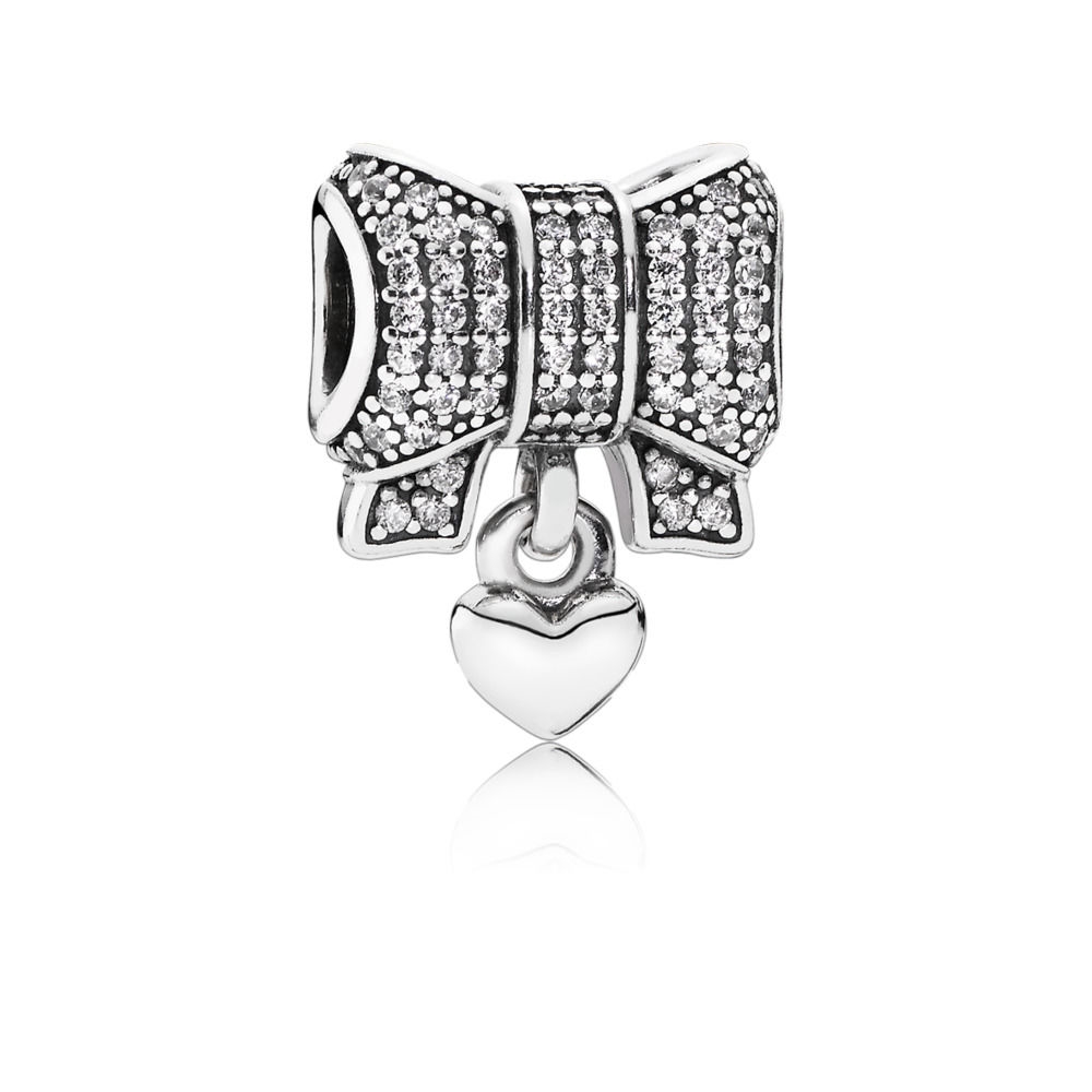 Pandora Bow silver charm with clear cubic zirconia and heart 791