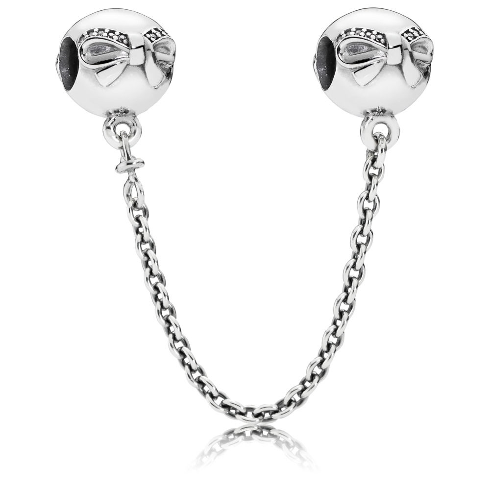 Pandora Bow silver safety chain with clear cubic zirconia 791780