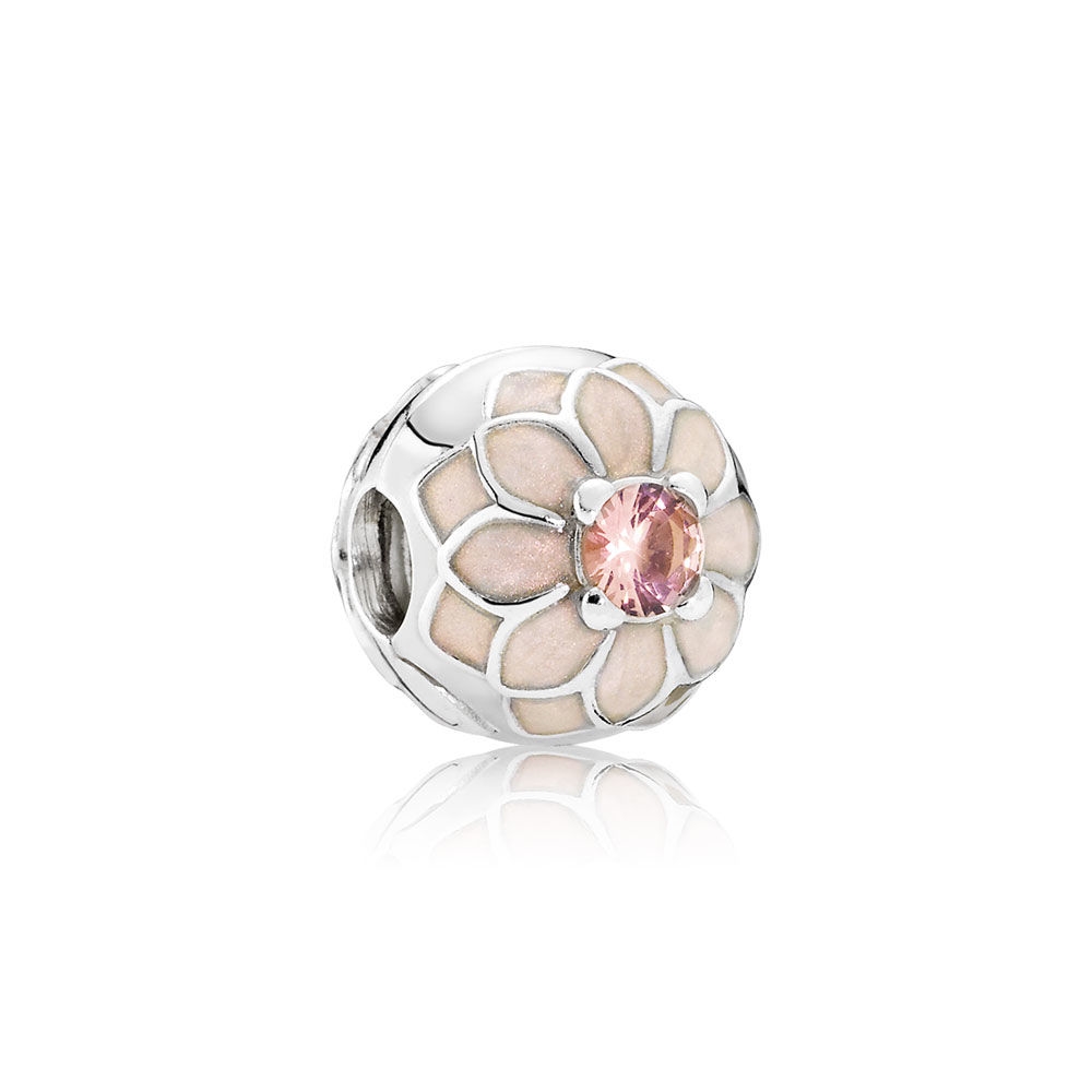 Pandora Blooming Dahlia Clip, Cream Enamel & Blush Pink Crystal