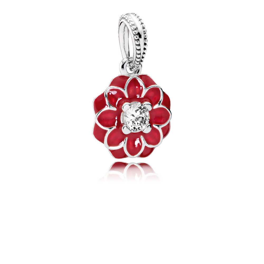Pandora Oriental Bloom Dangle Charm, Red Enamel & Clear CZ 79182
