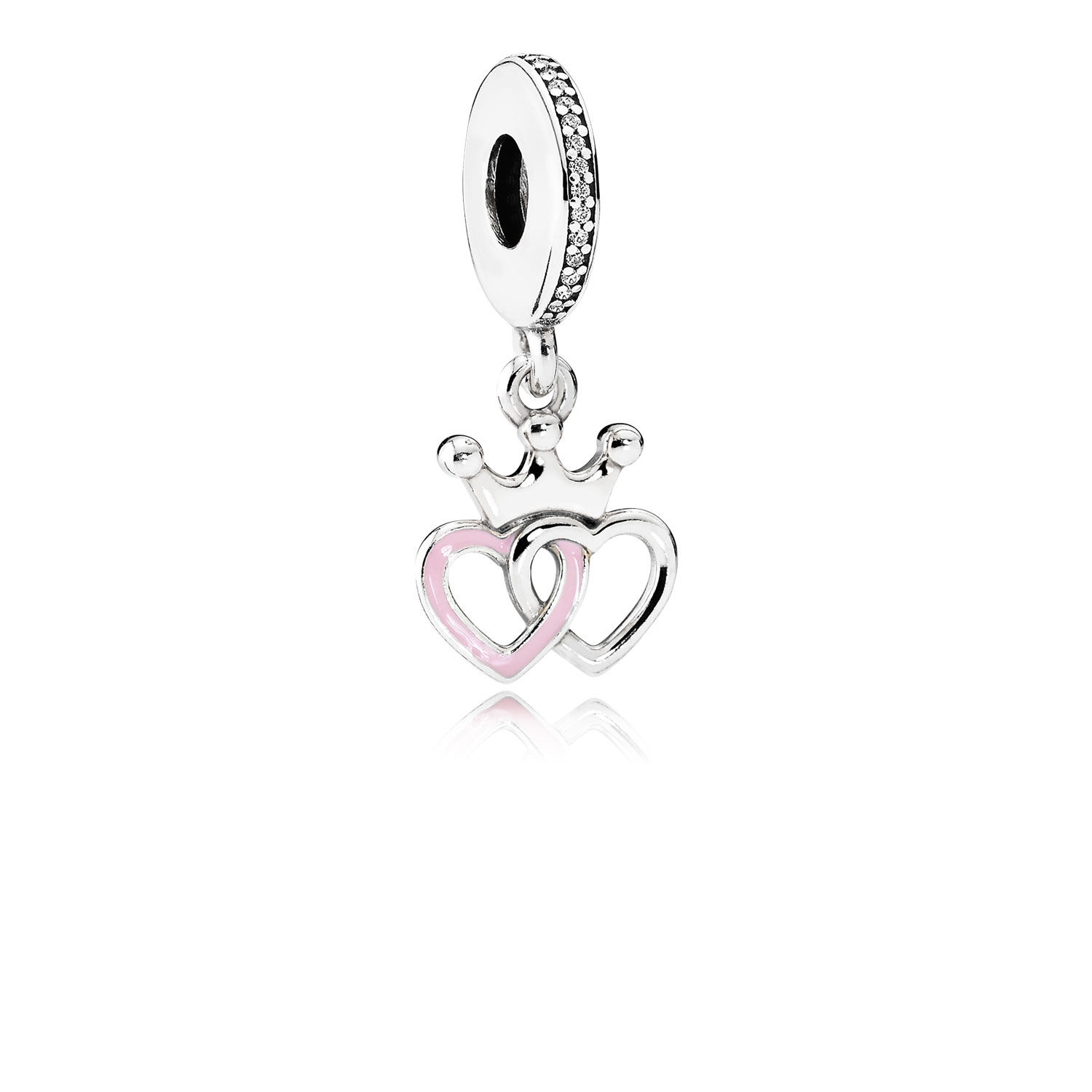 Pandora Crowned Hearts Dangle Charm, Orchid Pink Enamel & Clear
