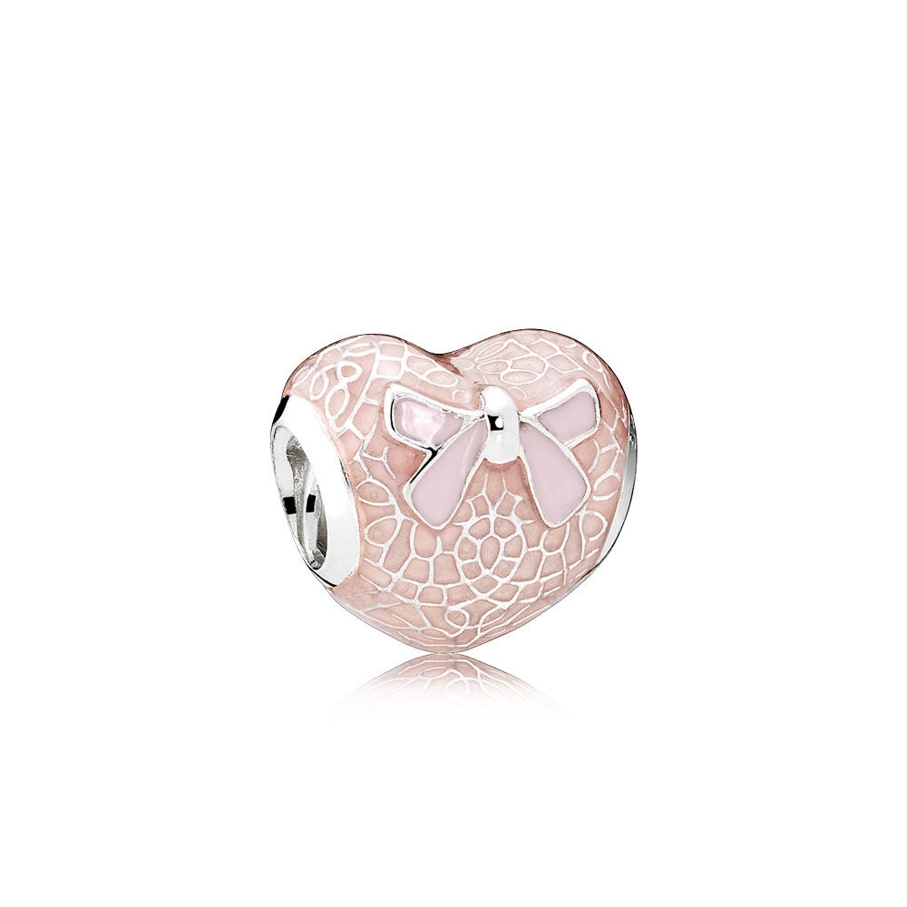 Pandora Pink Bow & Lace Heart Charm, Transparent Misty Rose & So