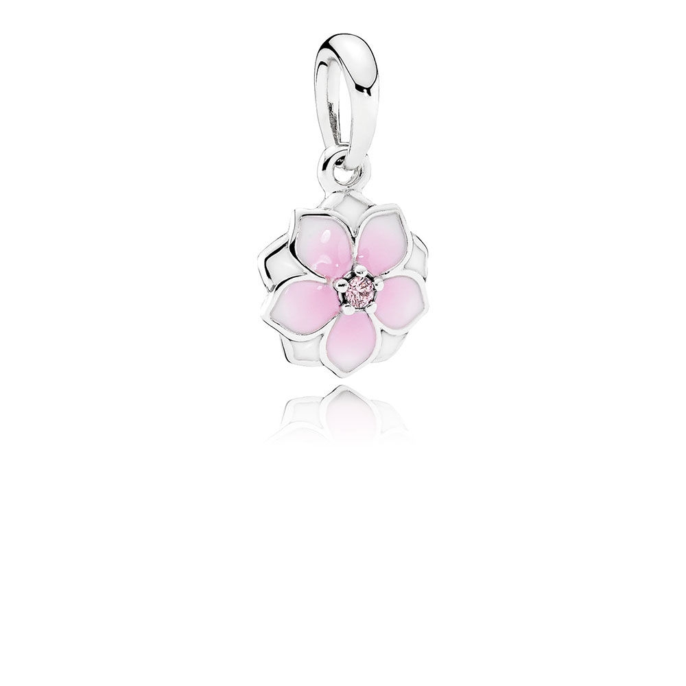Pandora Magnolia Bloom Charm, Pale Cerise Enamel & Pink CZ 79208