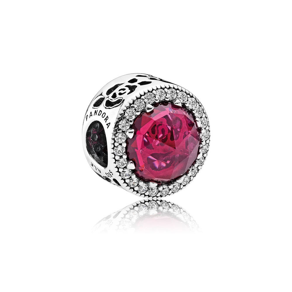 Pandora Disney, Belle's Radiant Rose Charm, Cerise Crystals & Cu