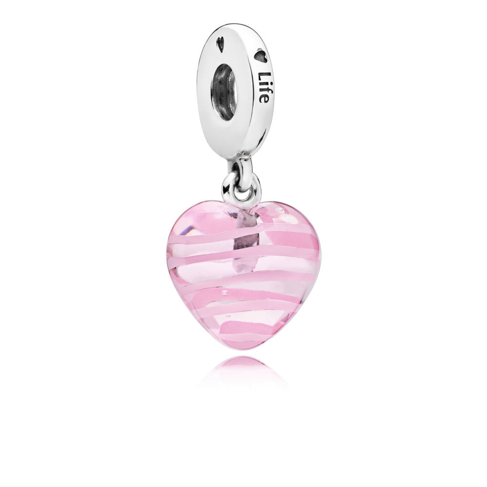 Pandora Pink Ribbon Heart Glass Pendant Charm 797069