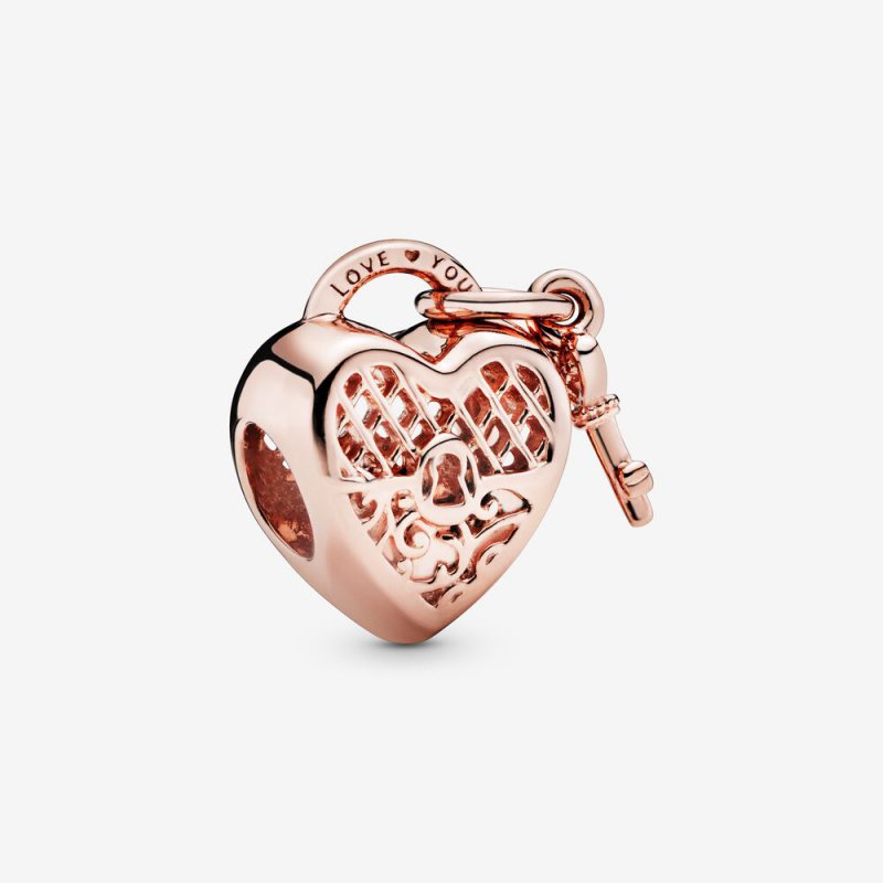 Love You Heart Padlock Charm Rose gold plated 787655