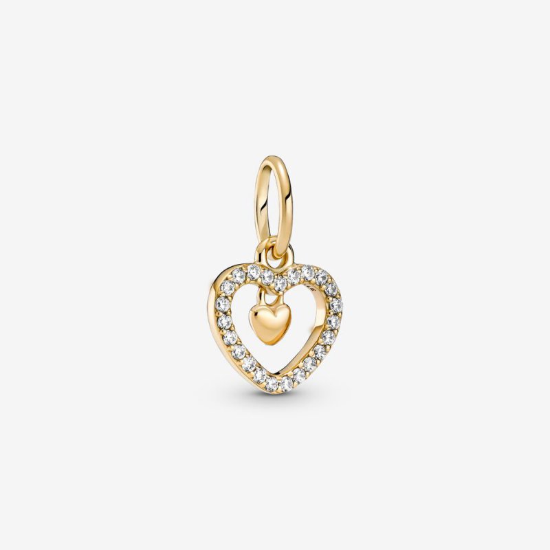 Sparkling Double Heart Dangle Charm Gold 759142C01
