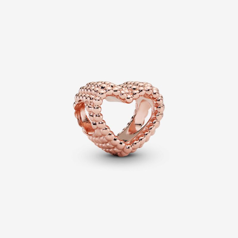 Beaded Open Heart Charm Rose gold plated 787516