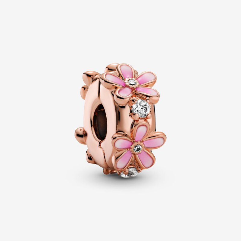 Pink Daisy Spacer Clip Charm Rose gold plated 788809C01