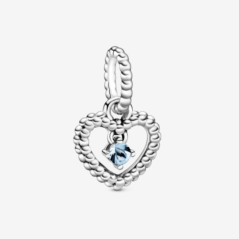 March Aqua Blue Beaded Heart Dangle Charm 798854C01