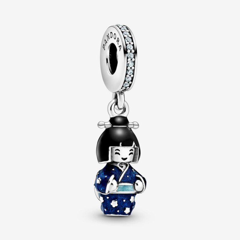 Japanese Doll in Blue Kimono Dangle Charm 798595C01