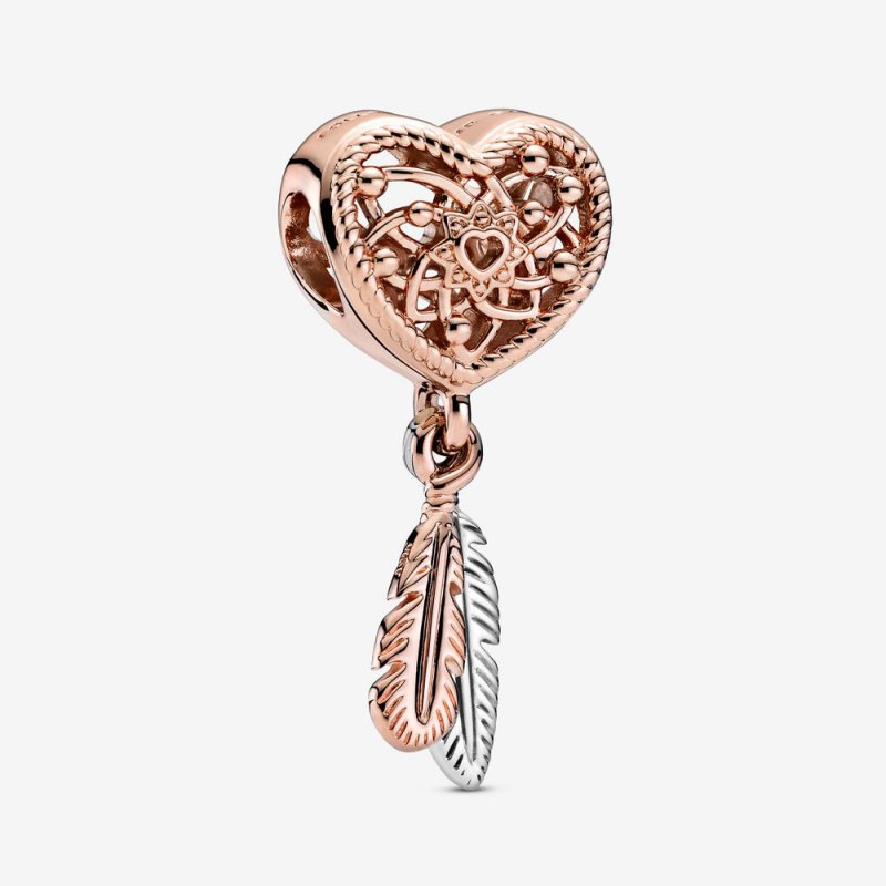 Openwork Heart & Two Feathers Dreamcatcher Charm 789068C00