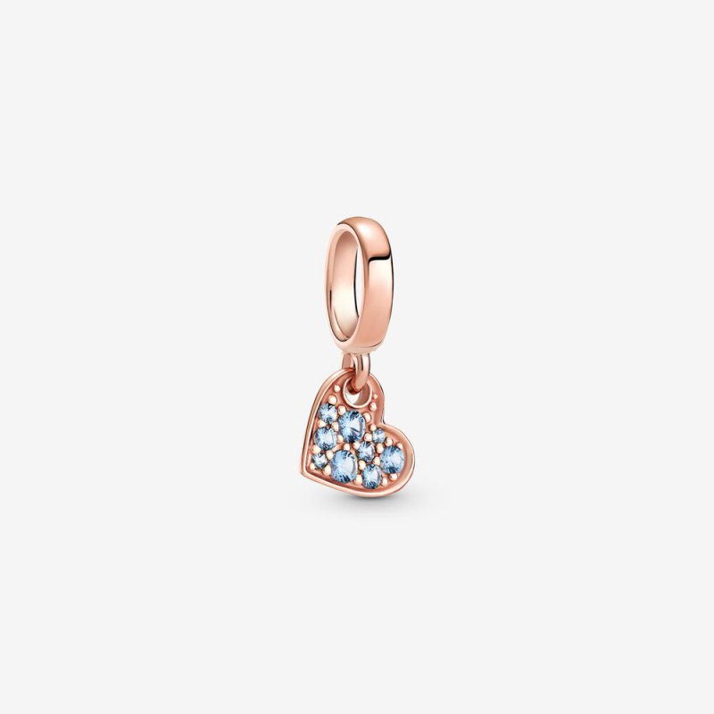 Light Blue Pave Tilted Heart Dangle Charm Rose gold plated 789404C01