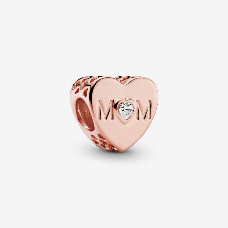 Clear Mom Heart Charm Rose gold plated 781881CZ