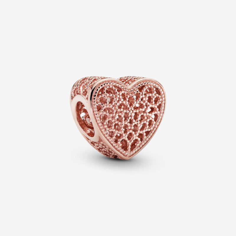 Filigree and Beaded Heart Charm Rose gold plated 781811