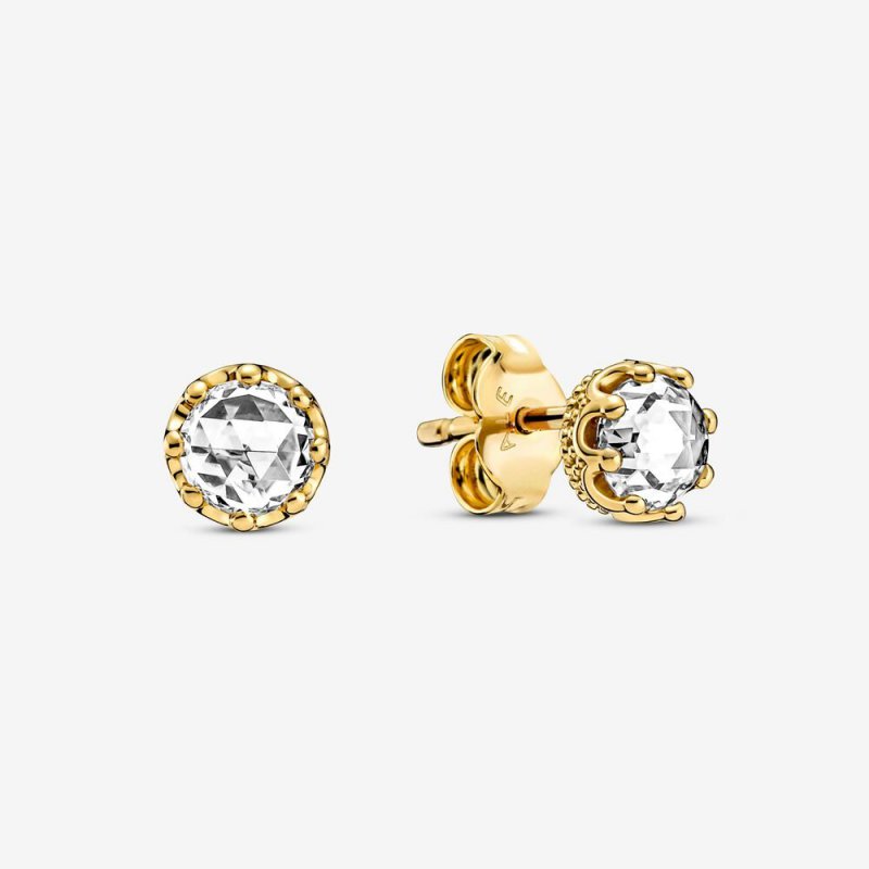 Clear Sparkling Crown Stud Earrings Gold plated 268311C01