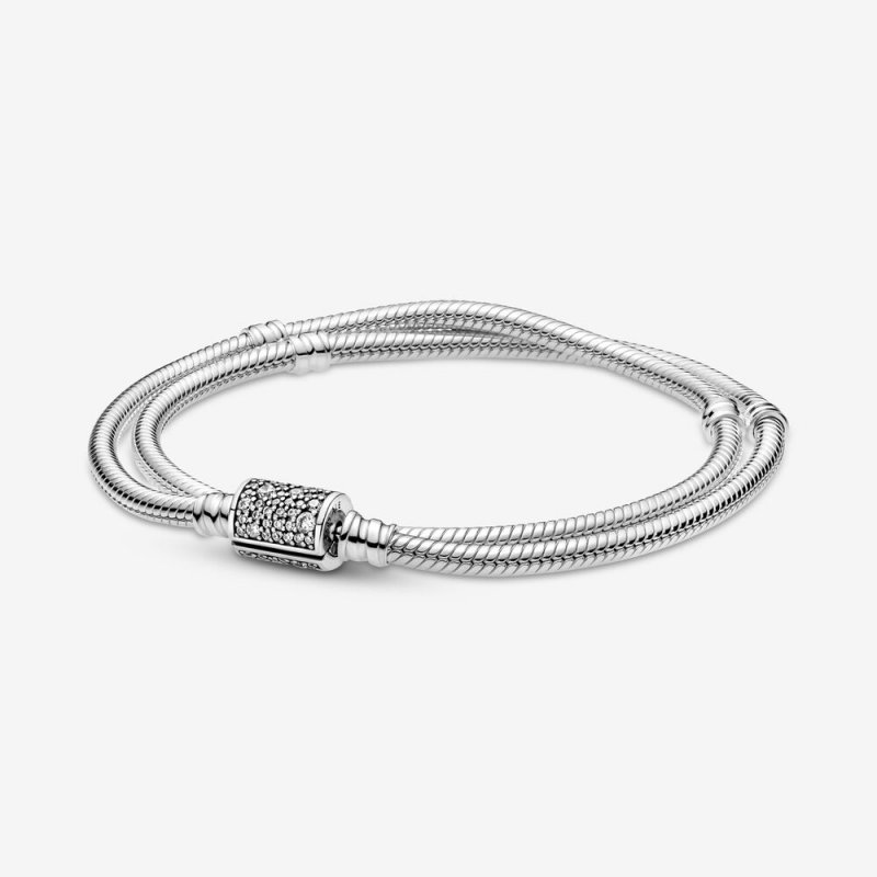 Pandora Moments Double Wrap Barrel Clasp Snake Chain Bracelet/Necklace 599544C01-D