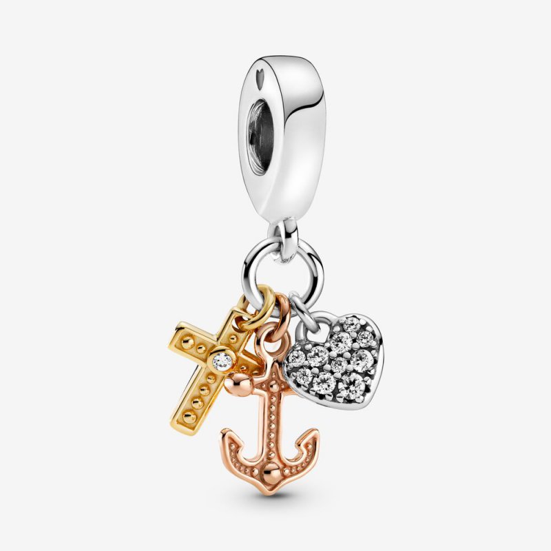 Triple-tone Cross, Heart, & Anchor Dangle Charm 799354C01